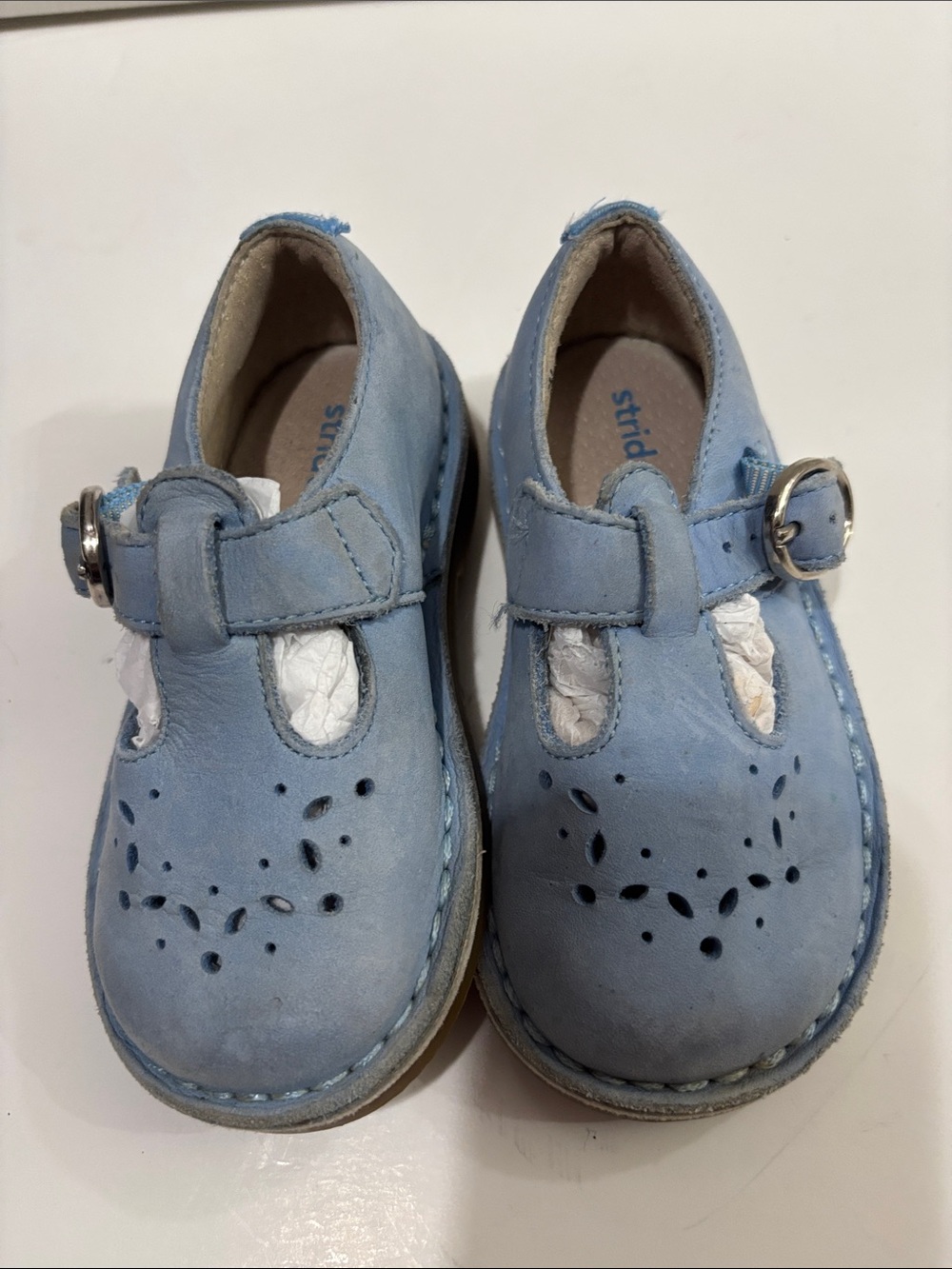 Stride Rite Light Blue Leather T-Strap Kids Sandals
